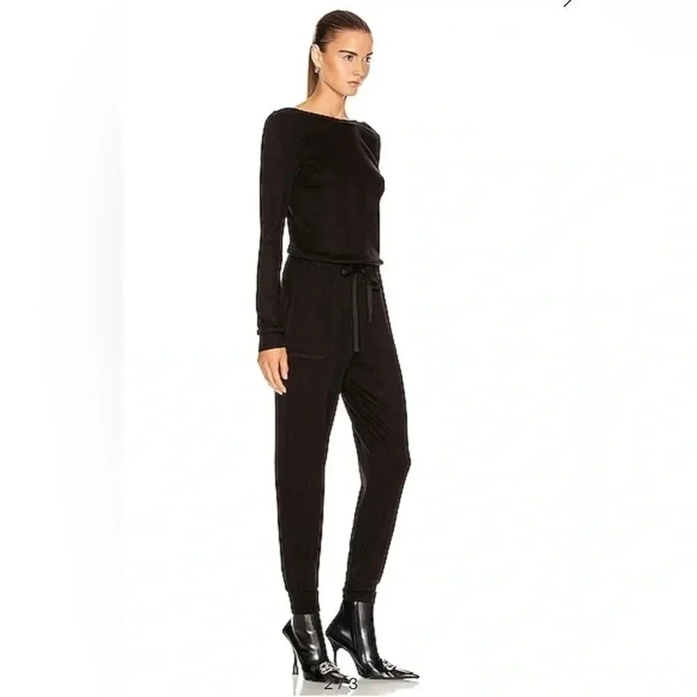 THE RANGE Black Ribbed Long Sleeve Open Back Jumpsuit XS